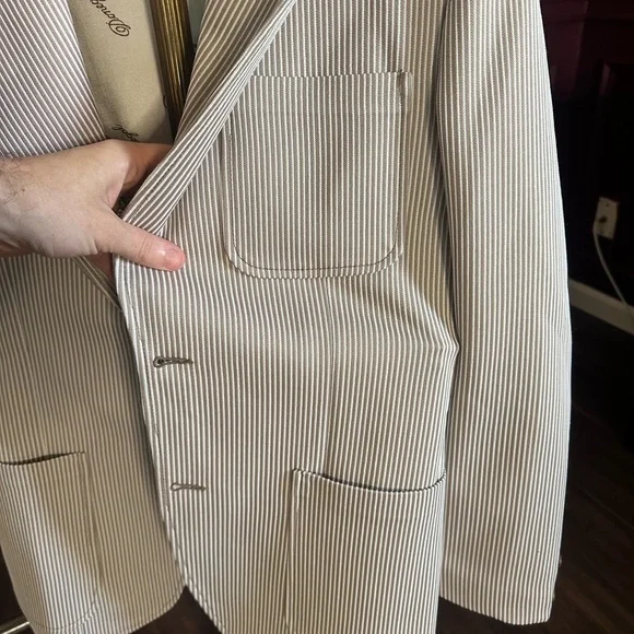 DONEGAL vintage men’s 2pc textured striped white/gray suit